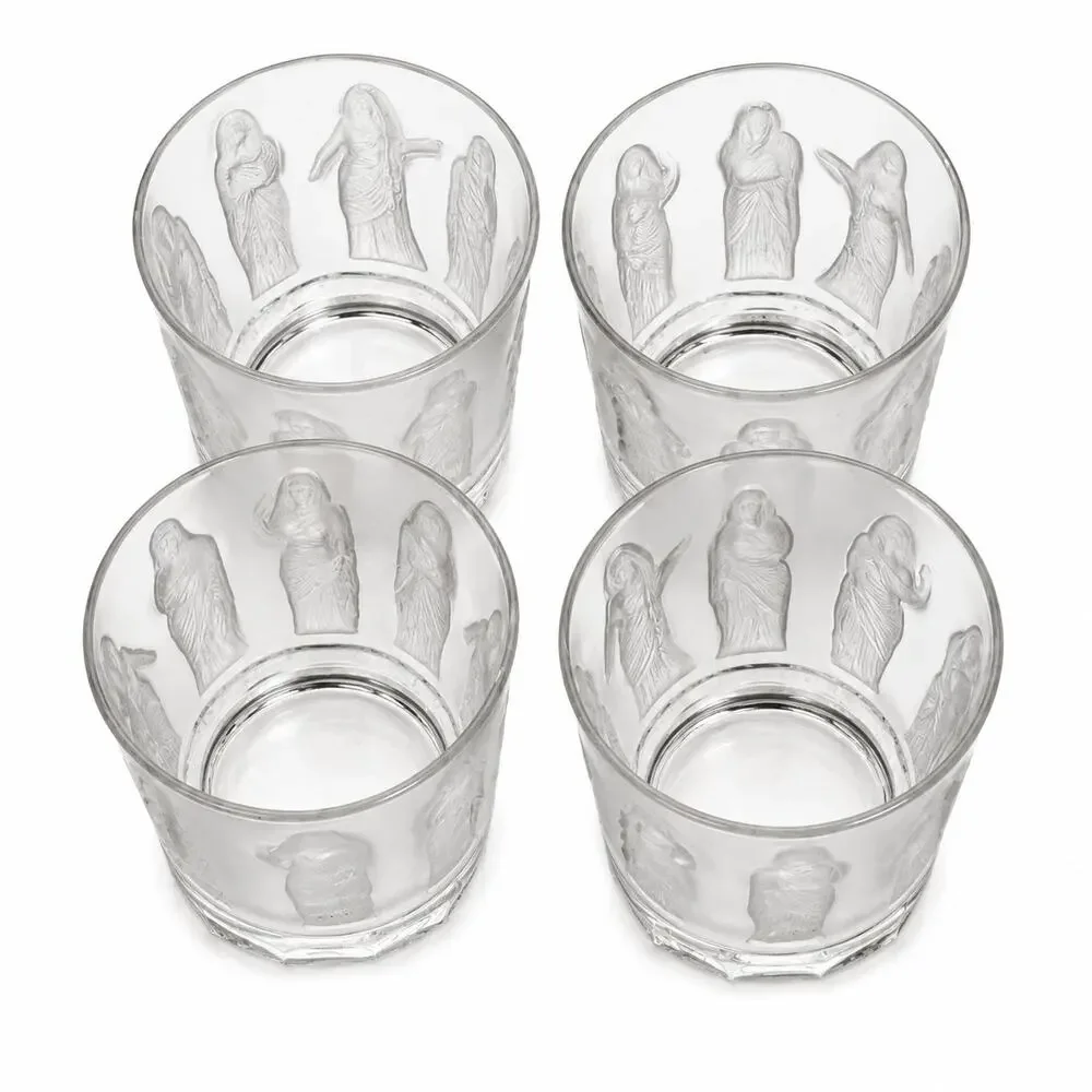 Set of 4 Vintage Lalique Femmes Antiques France Crystal Whiskey Tumblers Signed